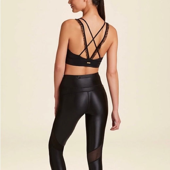 NWT ALALA Ribbon Bra tulle cross strap details athleisure shiny matte black S - Picture 3 of 3